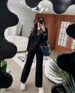 Ribbestrikket genser og buksesett, svart, Small-XL. thumbnail